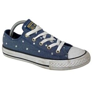 Converse All Star Sneakers Juniors Sz 2 Blue White Polka Dot Lace Up Girls Shoes